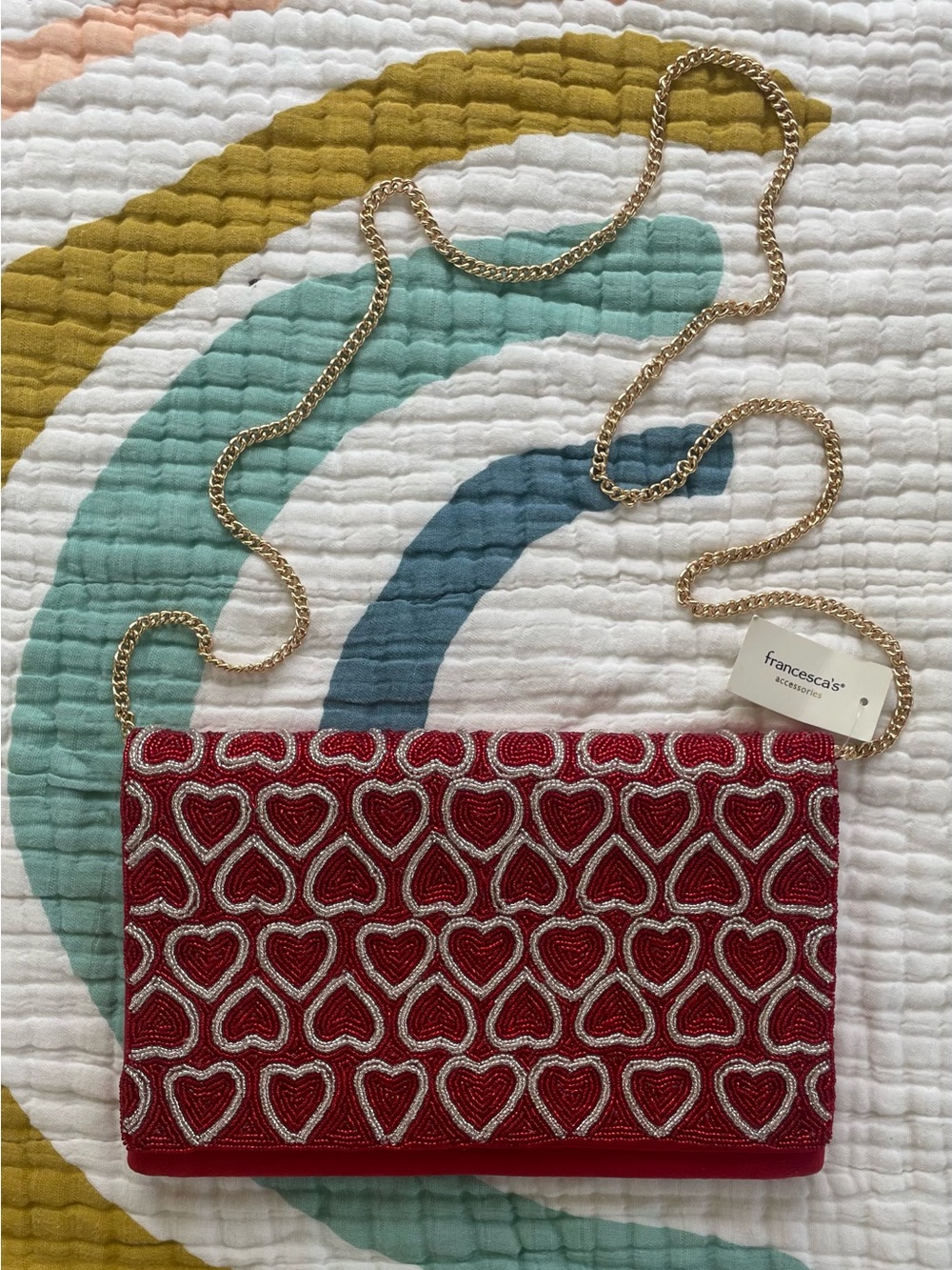 🔥 NWT Francesca’s Beaded Heart Clutch Crossbody